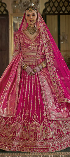 Pink and Majenta color Lehenga in Silk fabric with Embroidered, Sequence, Thread, Zari work