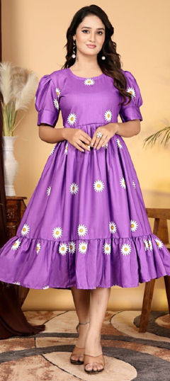 Purple and Violet color Kurti in Rayon fabric with Printed work