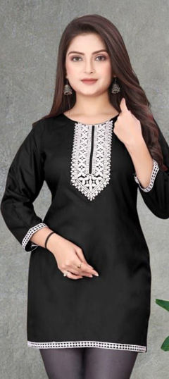 Black and Grey color Kurti in Rayon fabric with Embroidered work