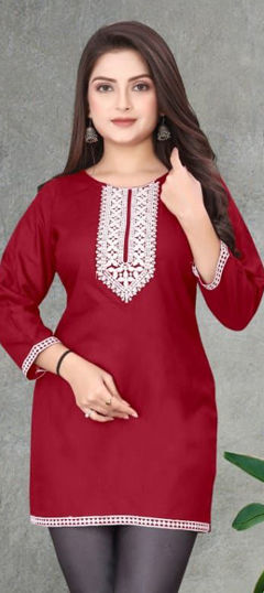 Red and Maroon color Kurti in Rayon fabric with Embroidered work