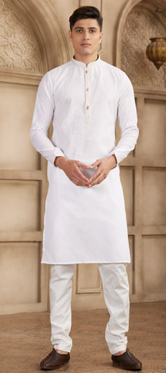 White and Off White color Kurta Pyjamas in Art Silk fabric with Embroidered, Sequence work