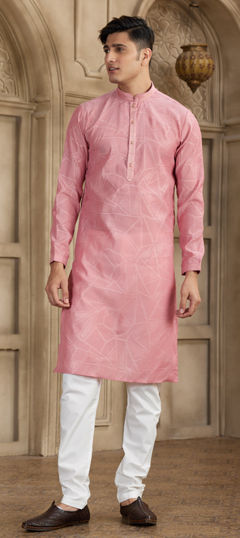 Pink and Majenta color Kurta Pyjamas in Art Silk fabric with Embroidered, Sequence work