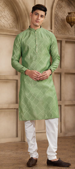 Green color Kurta Pyjamas in Art Silk fabric with Embroidered, Sequence work