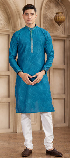 Blue color Kurta Pyjamas in Art Silk fabric with Embroidered, Sequence work