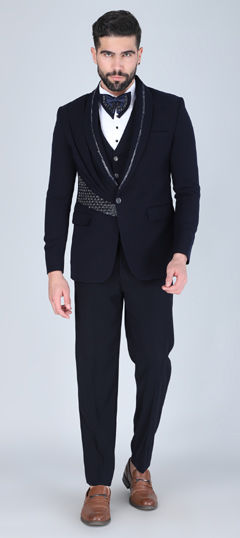 Blue color Tuxedo in Cotton, Polyester Silk fabric with Embroidered work
