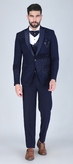 Blue color Tuxedo in Cotton, Polyester Silk fabric with Embroidered work