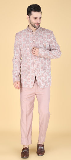 Pink and Majenta color Jodhpuri Suit in Velvet fabric with Embroidered work