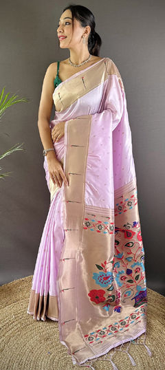 Purple and Violet color Saree in Silk fabric with Weaving work