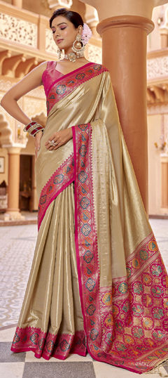 White and Off White color Saree in Tissue fabric with Weaving work