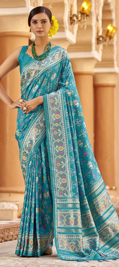 Blue color Saree in Silk fabric with Weaving work