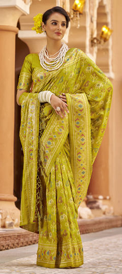 Green color Saree in Silk fabric with Weaving work