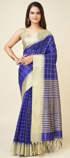 Blue color Saree in Raw Silk fabric with Weaving work