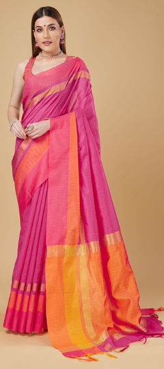 Pink and Majenta color Saree in Raw Silk fabric with Weaving work