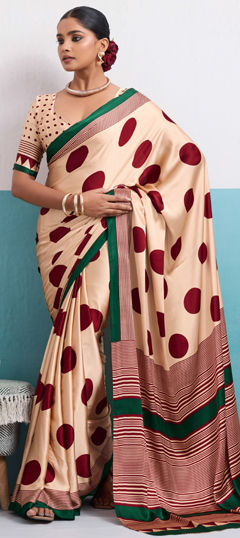 Beige and Brown color Saree in Art Silk fabric with Printed work
