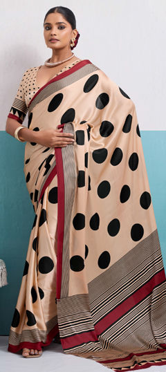 Beige and Brown color Saree in Art Silk fabric with Printed work