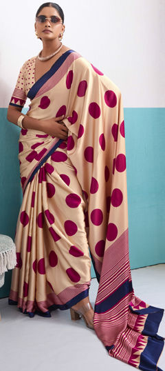 Beige and Brown color Saree in Art Silk fabric with Printed work