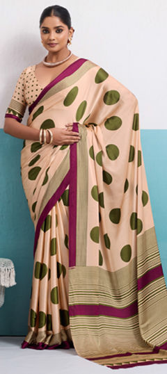 Beige and Brown color Saree in Art Silk fabric with Printed work