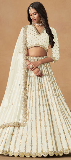 White and Off White color Lehenga in Art Silk fabric with Gota Patti work