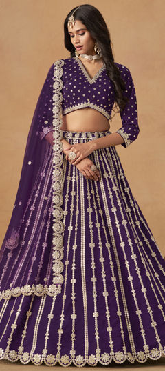 Purple and Violet color Lehenga in Art Silk fabric with Gota Patti work