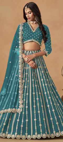 Blue color Lehenga in Art Silk fabric with Gota Patti work
