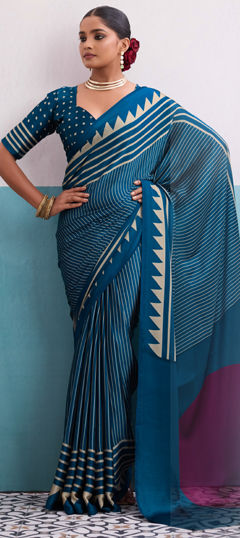 Blue color Saree in Art Silk fabric with Printed work