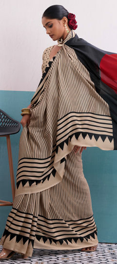 Beige and Brown color Saree in Art Silk fabric with Printed work