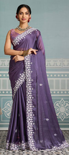 Purple and Violet color Saree in Art Silk fabric with Embroidered, Sequence, Thread work