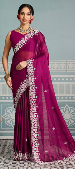 Pink and Majenta color Saree in Art Silk fabric with Embroidered, Sequence, Thread work