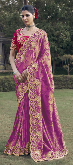 Purple and Violet color Saree in Jacquard fabric with Sequence, Thread, Zari work