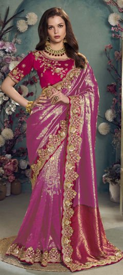 Purple and Violet color Saree in Jacquard fabric with Sequence, Thread work