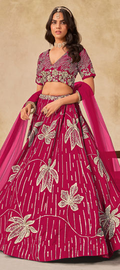 Pink and Majenta color Lehenga in Art Silk fabric with Embroidered, Thread, Zari work