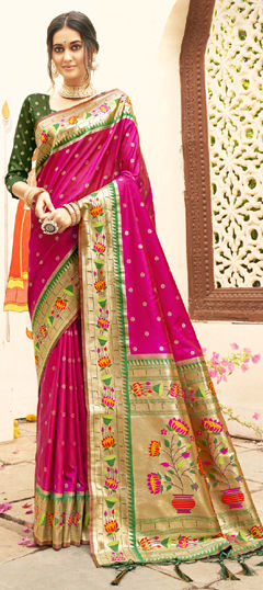 Pink and Majenta color Saree in Blended, Silk fabric with Weaving work