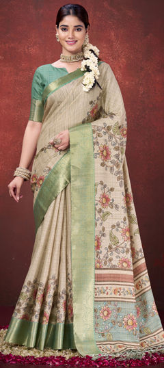 White and Off White color Saree in Jacquard fabric with Printed work