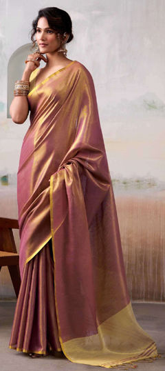 Purple and Violet color Saree in Tissue fabric with Thread work