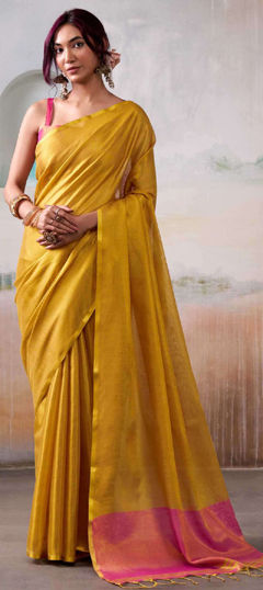 Yellow color Saree in Tissue fabric with Thread work