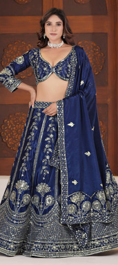 Blue color Lehenga in Chinon Silk fabric with Embroidered, Sequence work