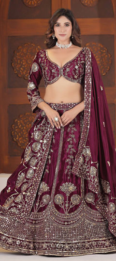 Pink and Majenta color Lehenga in Chinon Silk fabric with Embroidered, Sequence work