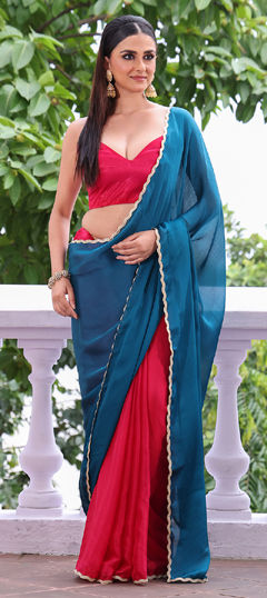 Blue color Saree in Chiffon fabric with Lace work