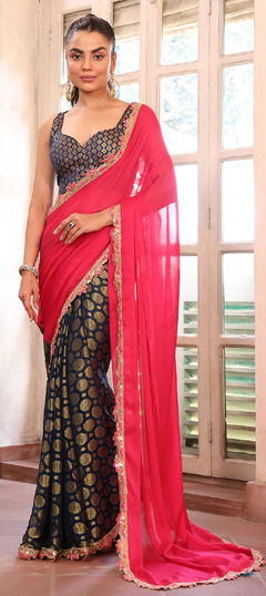 Pink and Majenta color Saree in Viscose fabric with Lace work