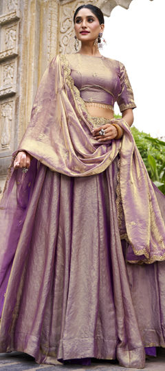 Purple and Violet color Lehenga in Art Silk fabric with Embroidered, Sequence, Thread work