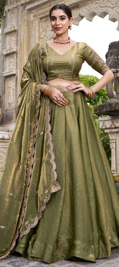 Green color Lehenga in Art Silk fabric with Embroidered, Sequence, Thread work
