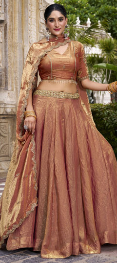 Orange color Lehenga in Art Silk fabric with Embroidered, Sequence, Thread work