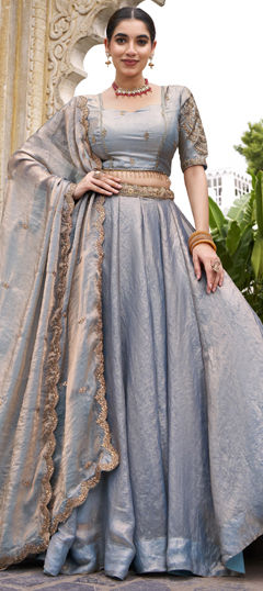Blue color Lehenga in Art Silk fabric with Embroidered, Sequence, Thread work