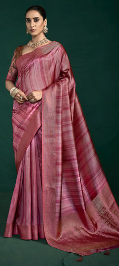 Pink and Majenta color Saree in Silk fabric with Weaving work