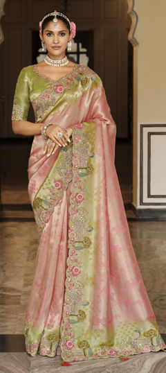 Pink and Majenta color Saree in Viscose fabric with Embroidered, Sequence, Thread, Weaving work