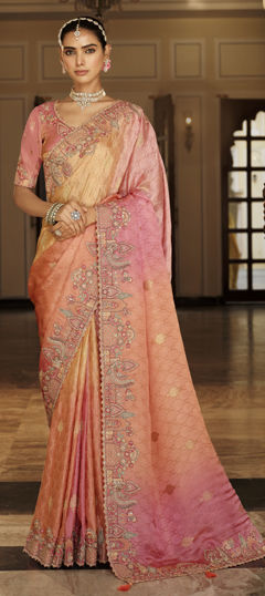 Pink and Majenta color Saree in Viscose fabric with Embroidered, Sequence, Thread, Weaving work