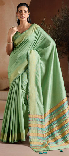 Green color Saree in Art Silk fabric with Thread work