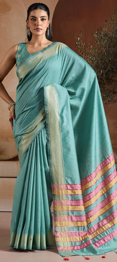 Blue color Saree in Art Silk fabric with Thread work