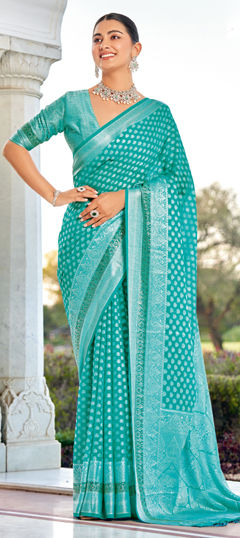 Blue color Saree in Georgette fabric with Weaving work