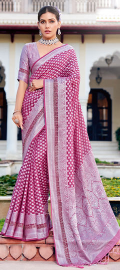 Pink and Majenta color Saree in Georgette fabric with Weaving work